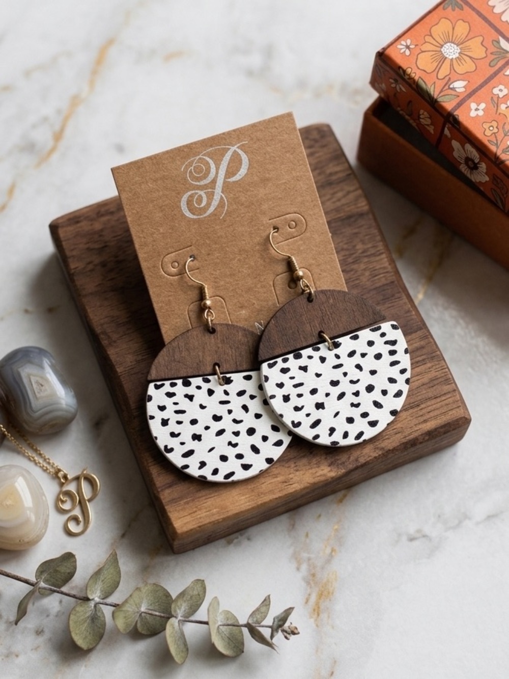 Plunder Design Kamala Spotted Wood Geometric Earrings